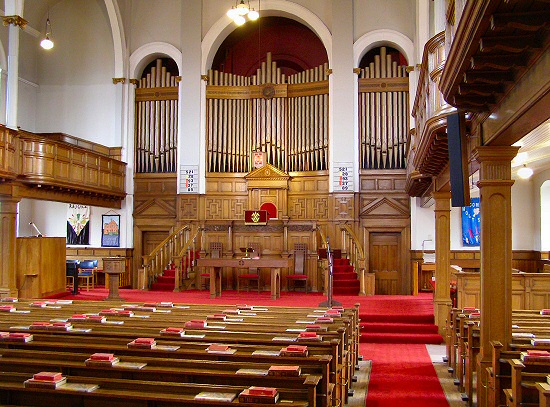 The interior of St. Andrew's Parish Church Building showing the Organ