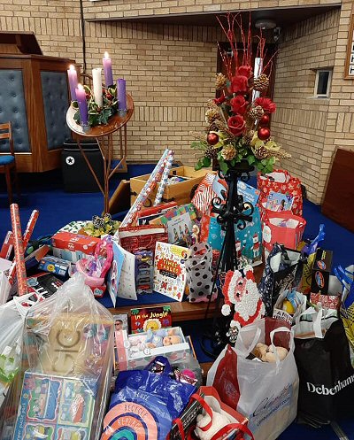 Gifts donated by the congregation for distribution by the Salvation Army
